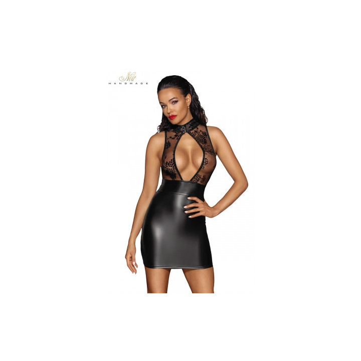 Robe courte wetlook et tulle F241