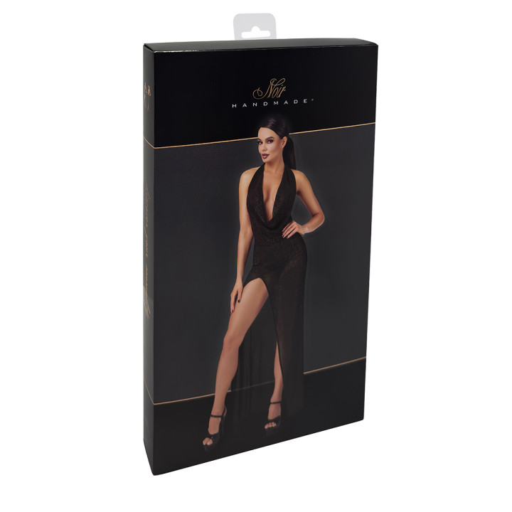 Robe longue fendue Onyx F373 - Noir Handmade