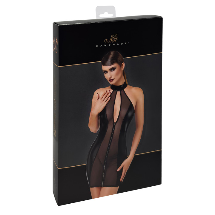 Mini robe tulle et wetlook Luxuria F370 - Noir Handmade