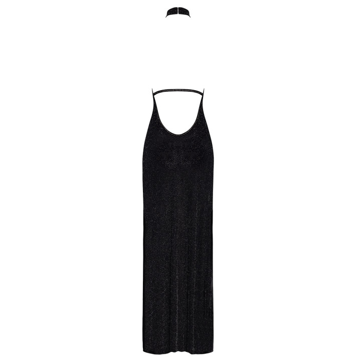 Robe longue en maille pailletée Onyx F372 - Noir Handmade