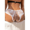 Tanga ouvert dentelle lacé Blanc - Litolu Lingerie