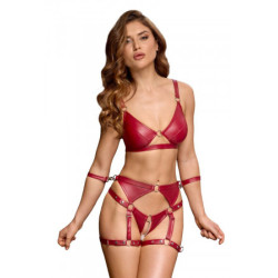 Set soutien-gorge et slip à jarretelles ouvert rouge - Cottelli BONDAGE