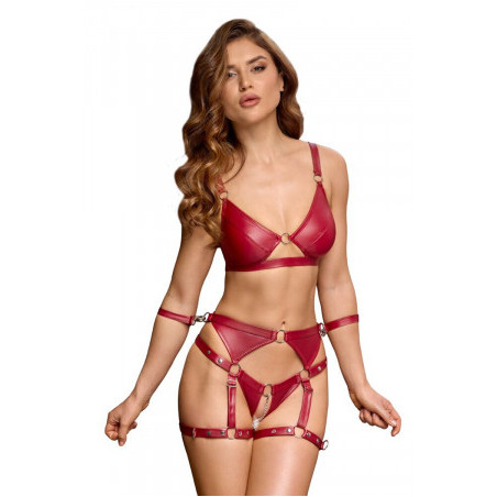 Set soutien-gorge et slip à jarretelles ouvert rouge - Cottelli BONDAGE