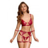 Set soutien-gorge et slip à jarretelles ouvert rouge - Cottelli BONDAGE