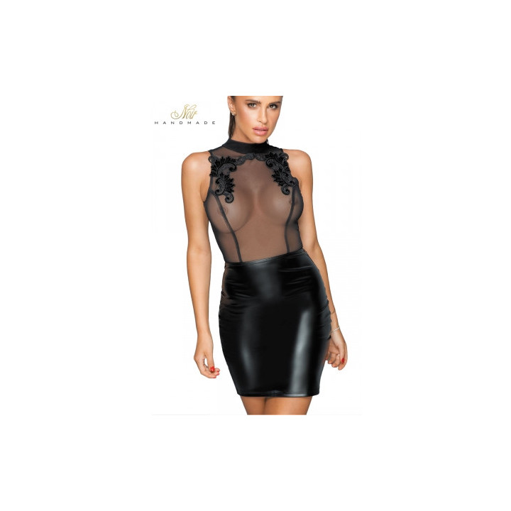 Robe wetlook et broderies F222