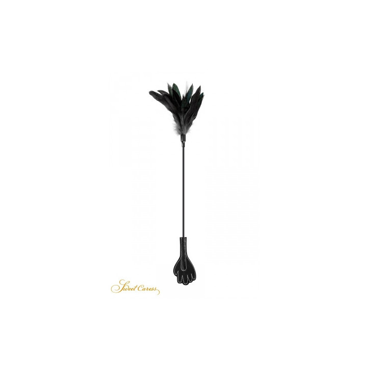 Mini cravache main avec plumes noires - Sweet Caress