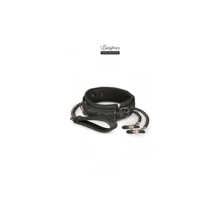 Collier cuir avec chaînes de seins - Easytoys Fetish Collection