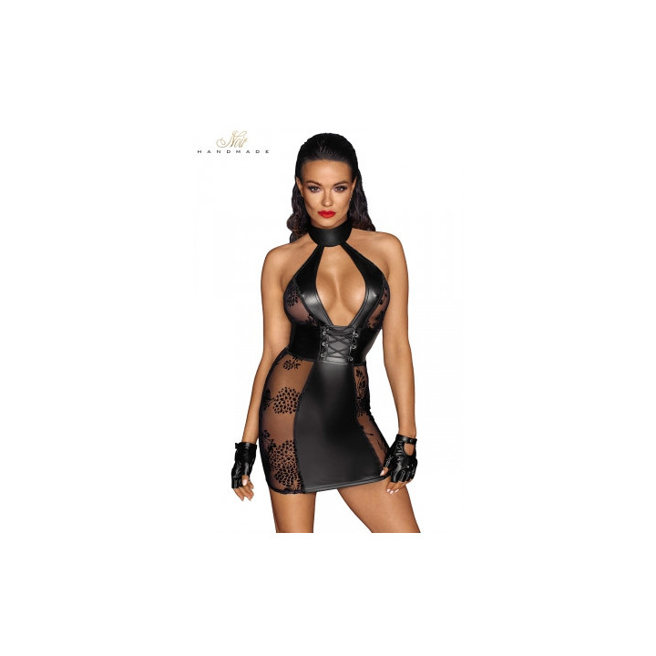 Robe courte dos nu tulle et wetlook  F238