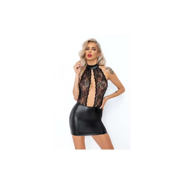 Robe courte wetlook et dentelle F279