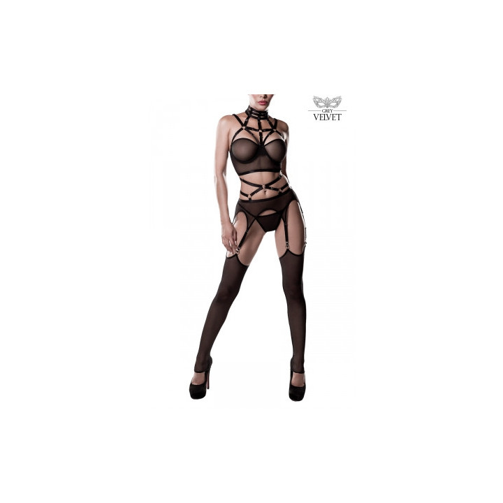 Set sexy fetish harnais et voile - Grey Velvet